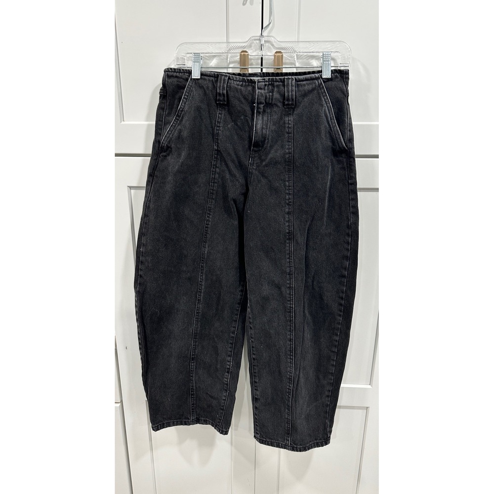 Future Collective Kahlana Barfield Brown Barrel Jeans Washed Black Size 6 Seam